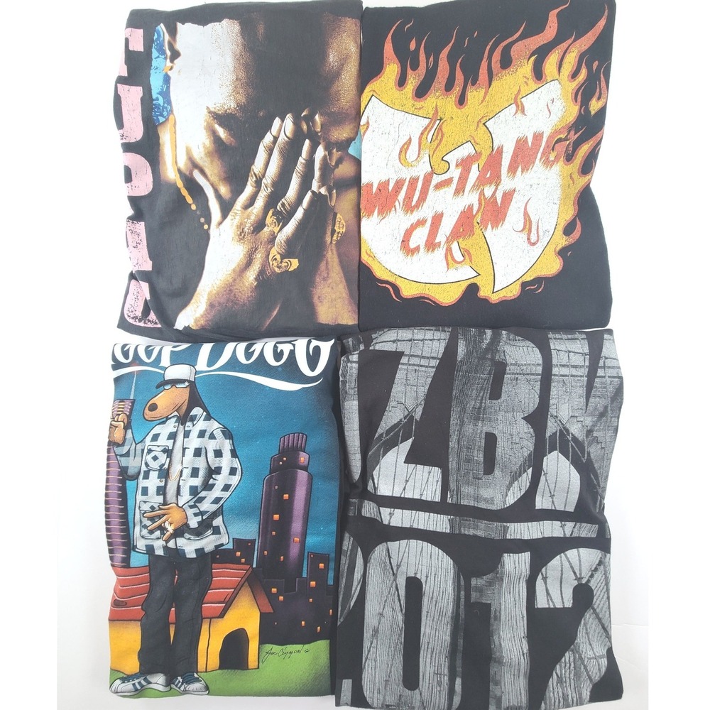 Lot of 4 Mens T Shirt XL Multicolor Snoop Dogg Wu-Tang Clan Tupac JZBK 2012